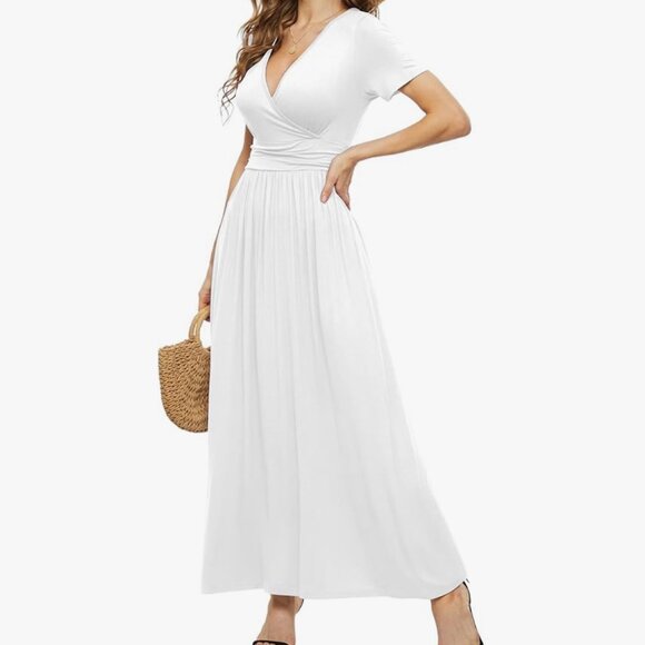 LILBETTER Women's Summer Short Sleeves Dress Wrap Waist Maxi Dresses with Pocket - Picture 2 of 15